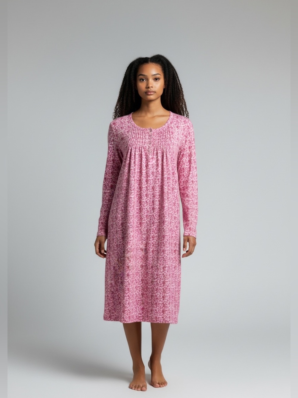 NEW Kmart Pink K Floral Long Sleeve Midi Nightgown Dress Size L